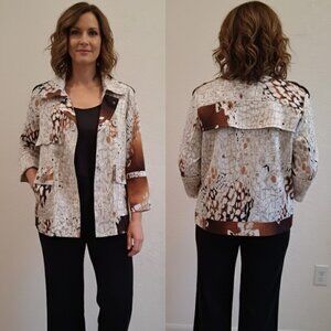 JUSTB Lightweight Abstract Print Button-Down Shirt Jacket Multi-Color Size Large